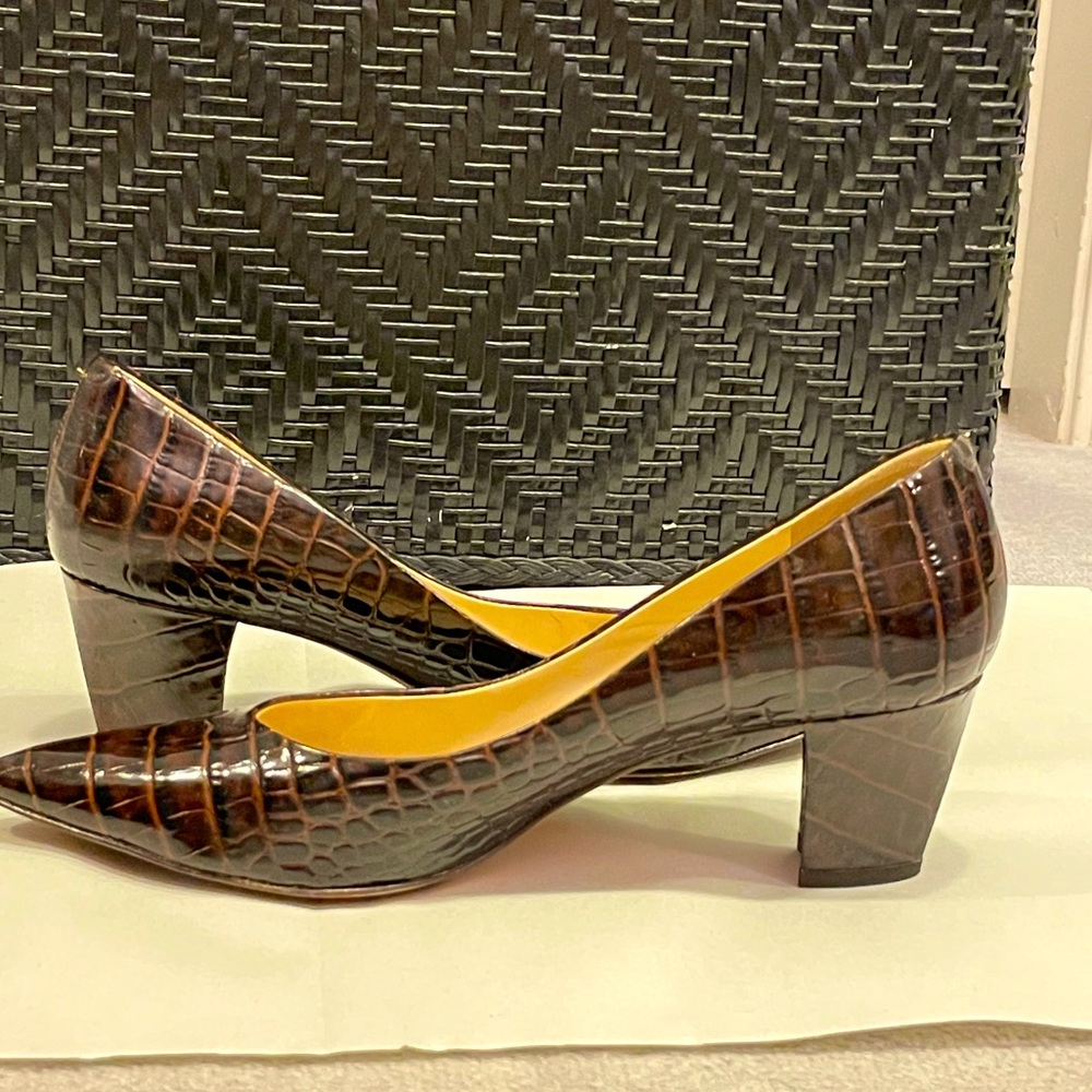 Joan & David brown croco leather heels